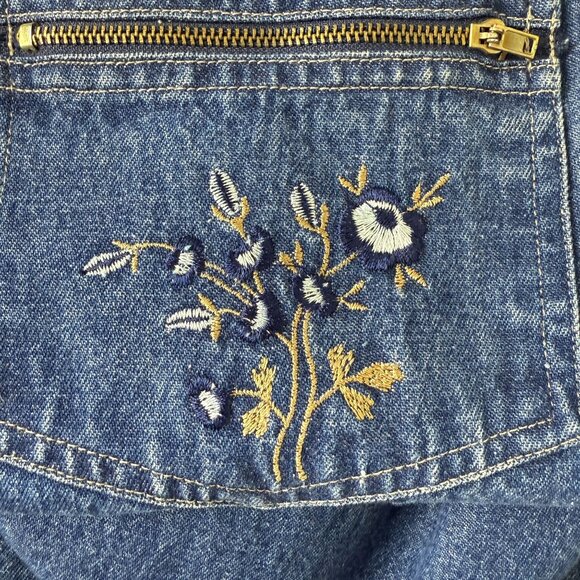 M.P.H. Blues Denim Maxi Jumper Dress XL Embroidered Prairie Flowers Side Buttons - Picture 12 of 12